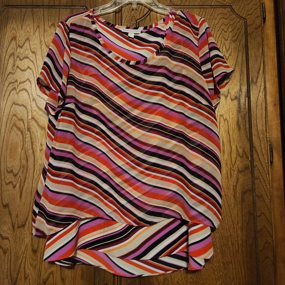 Dana Buchman Women's Double Layered Multicolor Striped Top XL - Picture 1 of 7